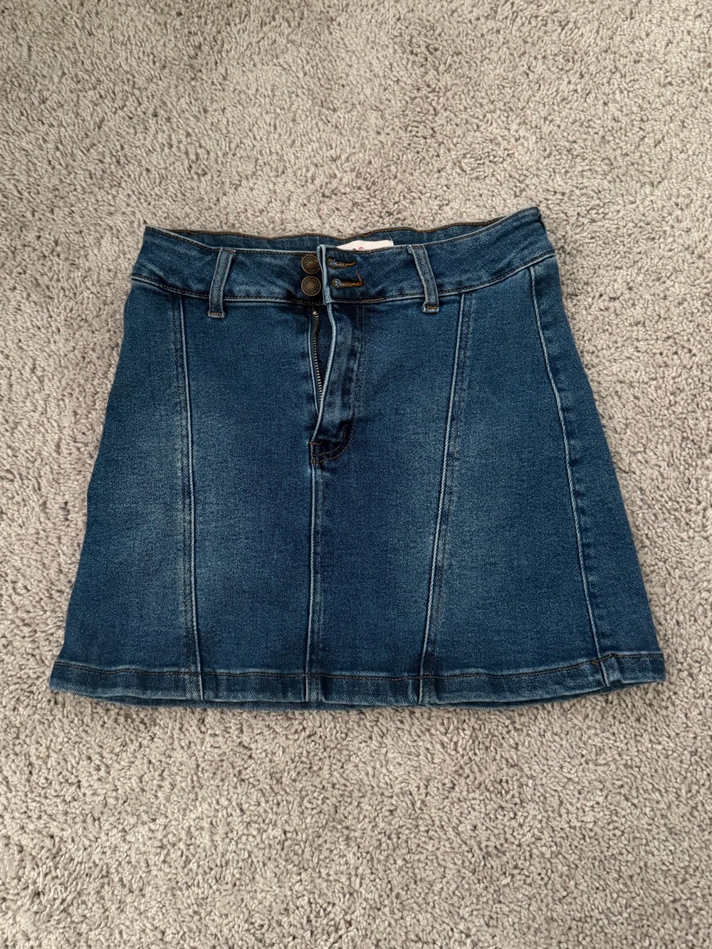 Dark Blue Denim Mini Skirt with Double-Button Waist